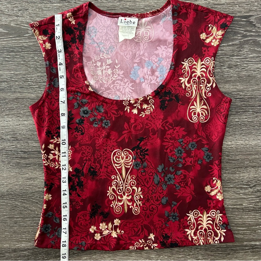 Vintage Liebe Red Floral Damask Print Top S Scoop Neck Y2K 90s Grunge Whimsygoth - Picture 6 of 6